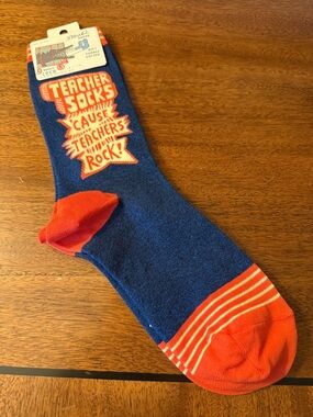 Blue Q Blue & Orange "Teacher Socks" Crew Socks